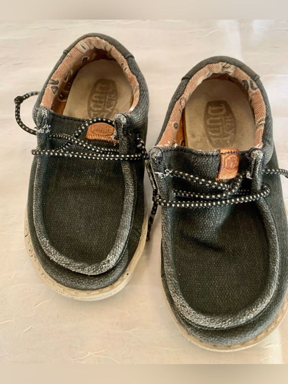 Hey Dude Kids Black Canvas Slip-On Sneakers with Tan Accents